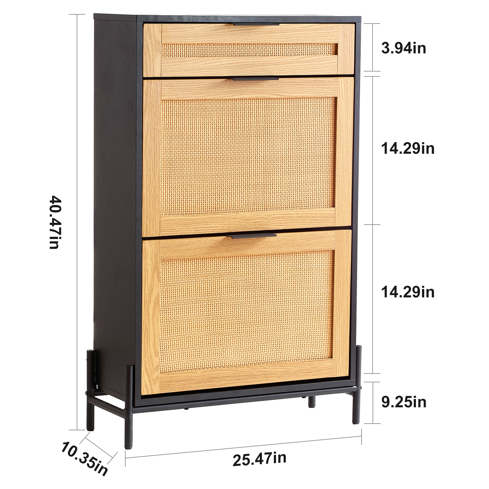 Rattan Shoe Cabinet, Narrow Shoe Storage Organizer With 2 Flip Rattan Drawers & 1 Slide Drawer, Metal Legs, Slim Shoe Entryway Cabinet Ideal For Entryway, Closet, Hallway, Black_maomaolike.com